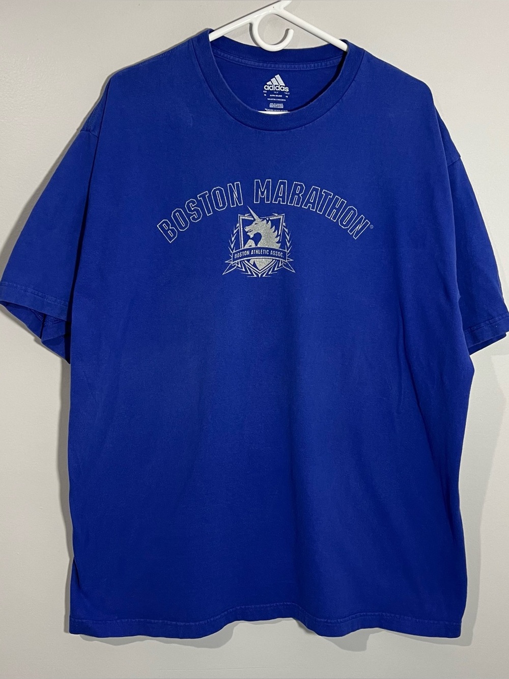 Adidas Boston Marathon 2009 Unicorn Blue Silver Short Sleeve T-Shirt Mens XL